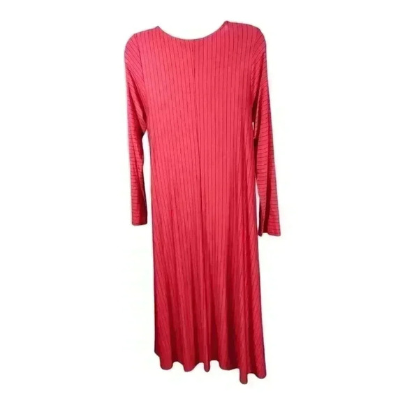 Comfy USA Midi Dress Red Women's Small Long Sleeve Modal Relaxed Fit Striped - Picture 2 of 3